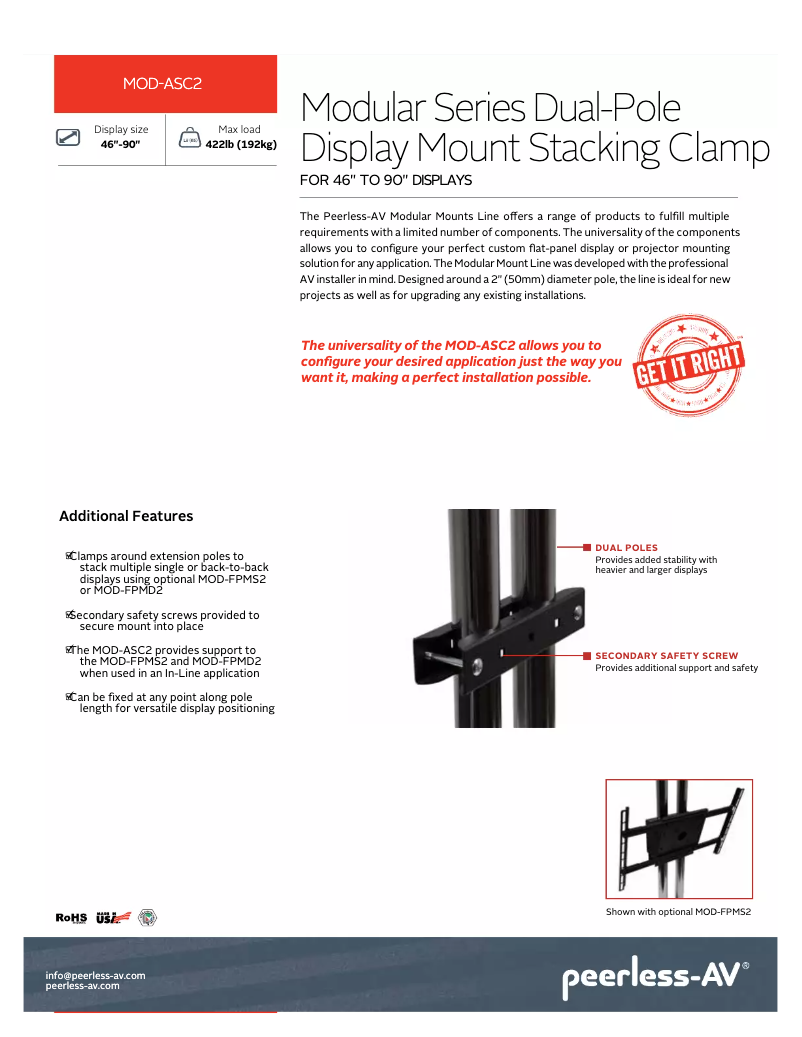 Page 1 de la notice Manuel utilisateur Peerless-AV MOD-ASC2