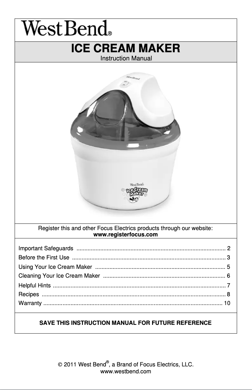 Page 1 de la notice Manuel utilisateur WestBend IC12893