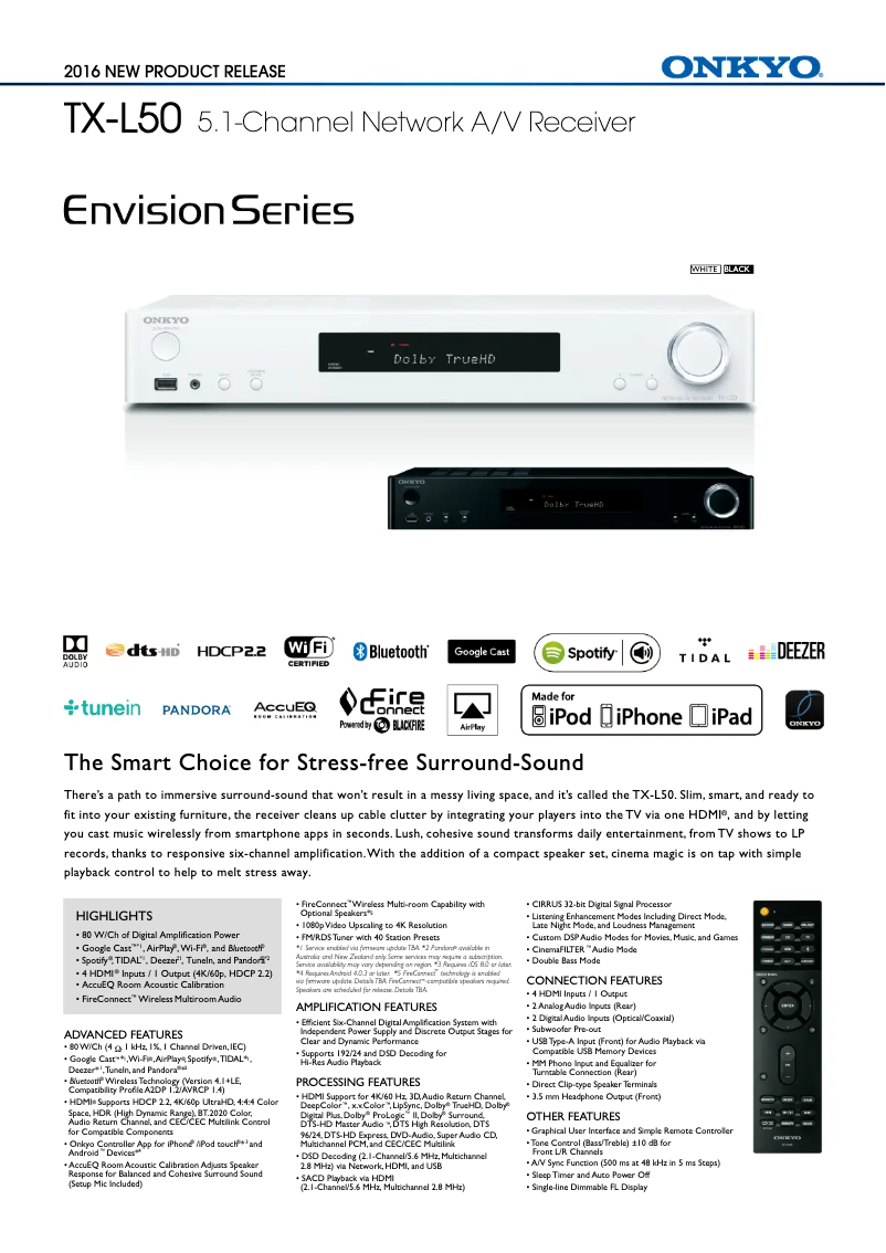 Página 1 del manual Ficha técnica Onkyo TX-L50