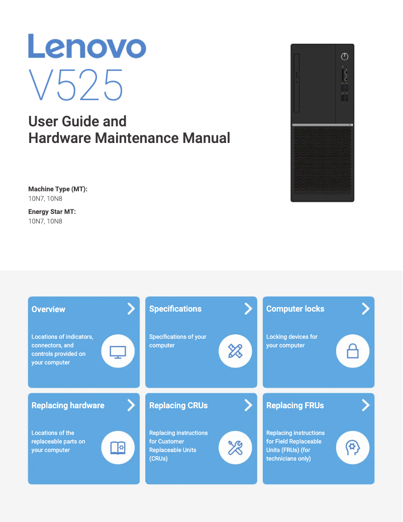 Page 1 de la notice Manuel utilisateur Lenovo V525