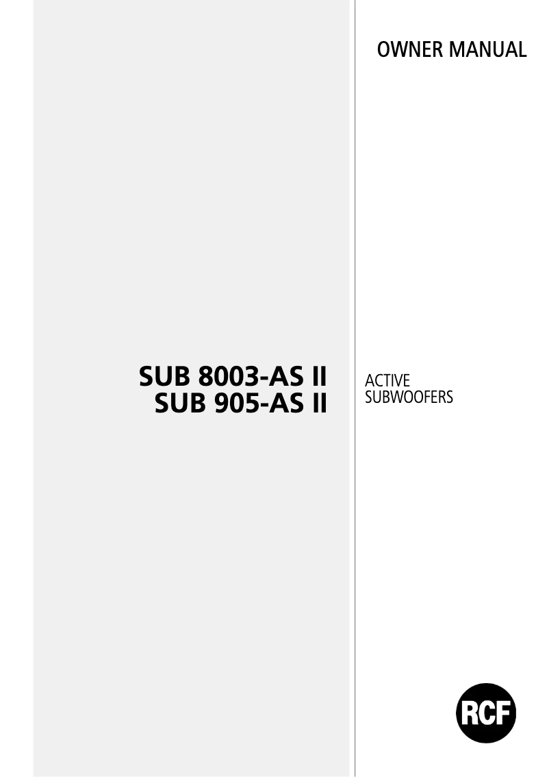 Página 1 del manual Manual de usuario RCF SUB 8003-AS II