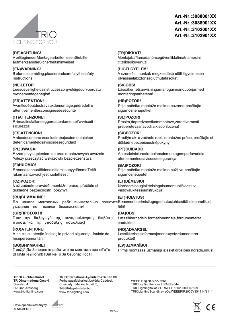 Page n°1 - Manuel utilisateur Trio Lighting Porto 308890131