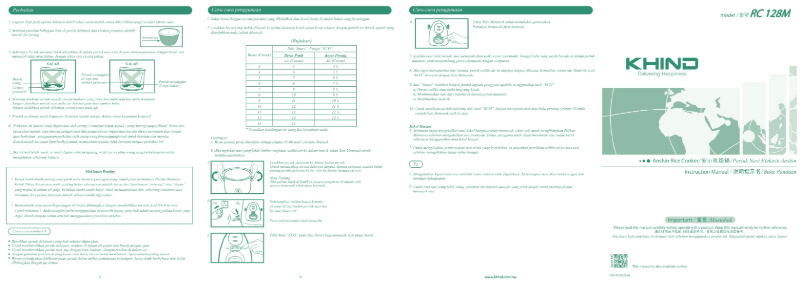 Page 1 de la notice Manuel utilisateur Khind RC128M