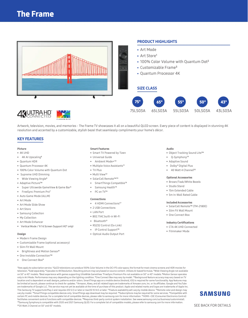 Page n°1 - Fiche technique Samsung QN65LS03AAFXZA
