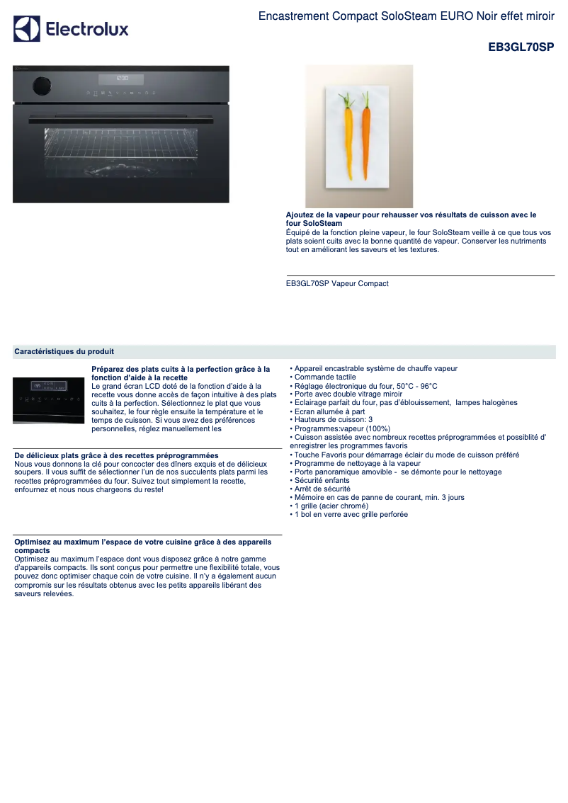 Page n°1 - Fiche technique Electrolux EB3GL70SP