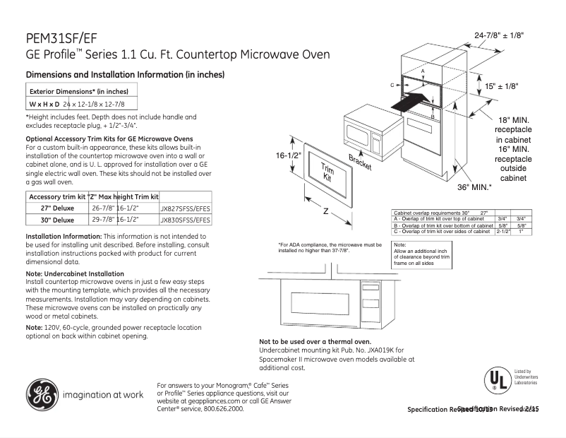 Page 1 de la notice Fiche technique GE Profile PES7227SLSS