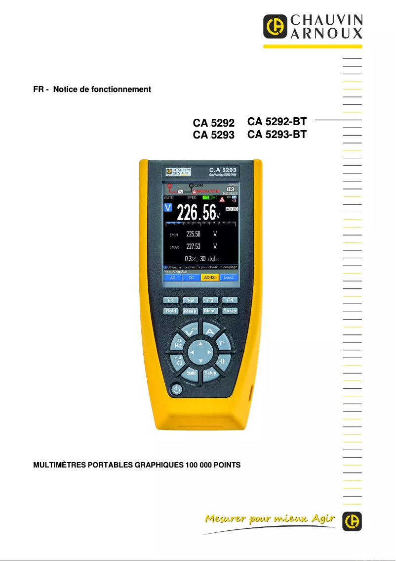 Page 1 de la notice Manuel utilisateur Chauvin Arnoux C.A 5292