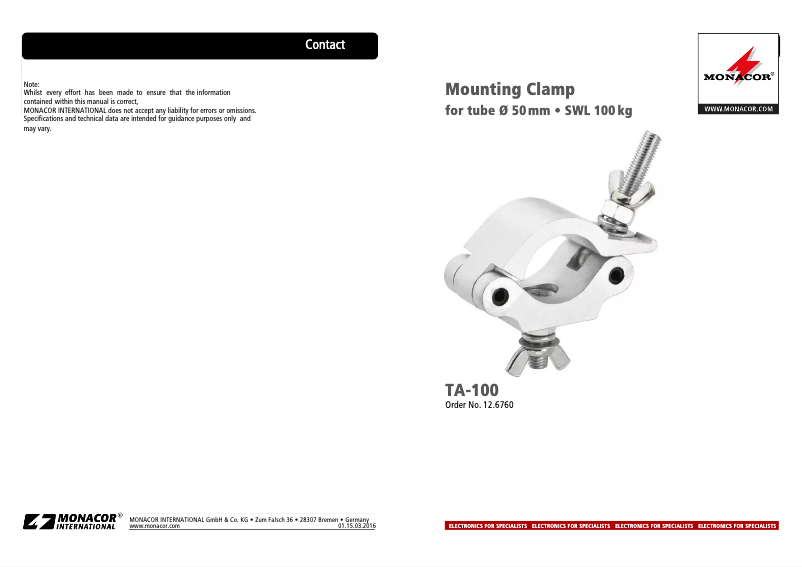 Page 1 de la notice Manuel utilisateur Monacor TA-100