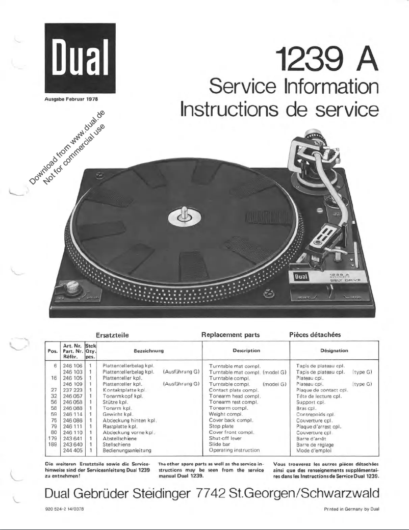 Page n°1 - Manuel utilisateur Dual 1239 A
