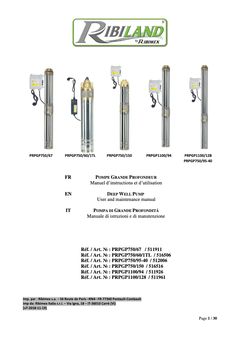 Page 1 of the manual User Manual Ribimex Ribiland PRPGP750/150