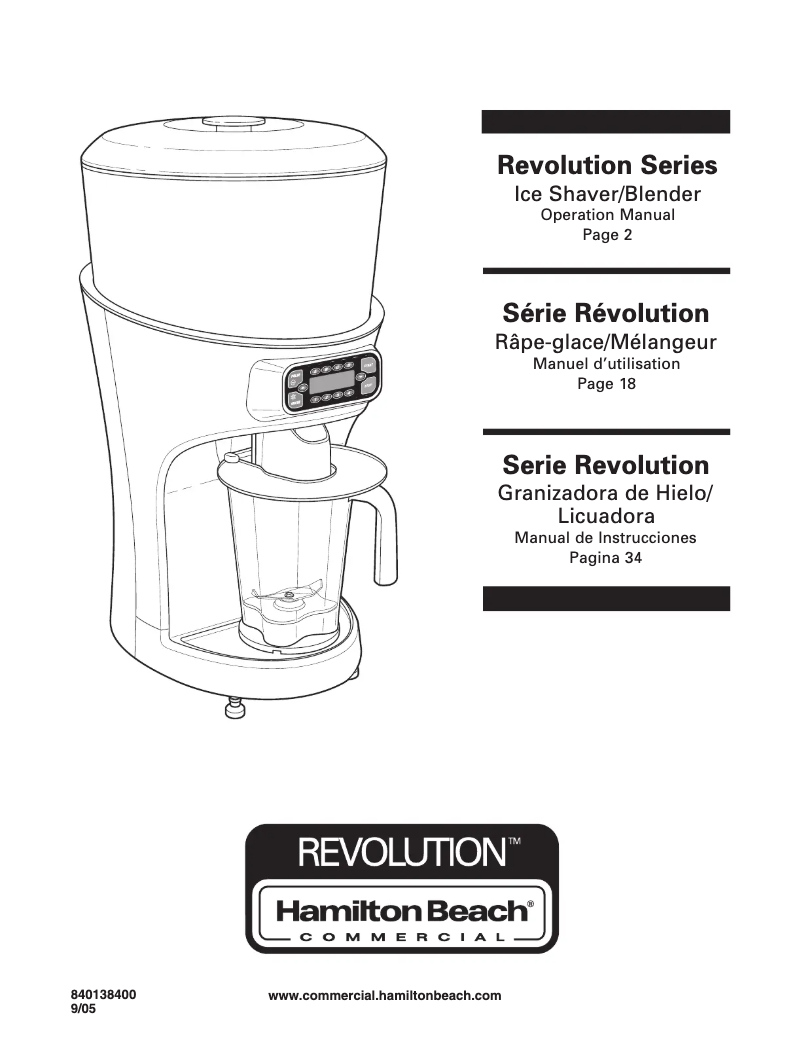 Page 1 de la notice Manuel utilisateur Hamilton Beach Revolution HBS1400