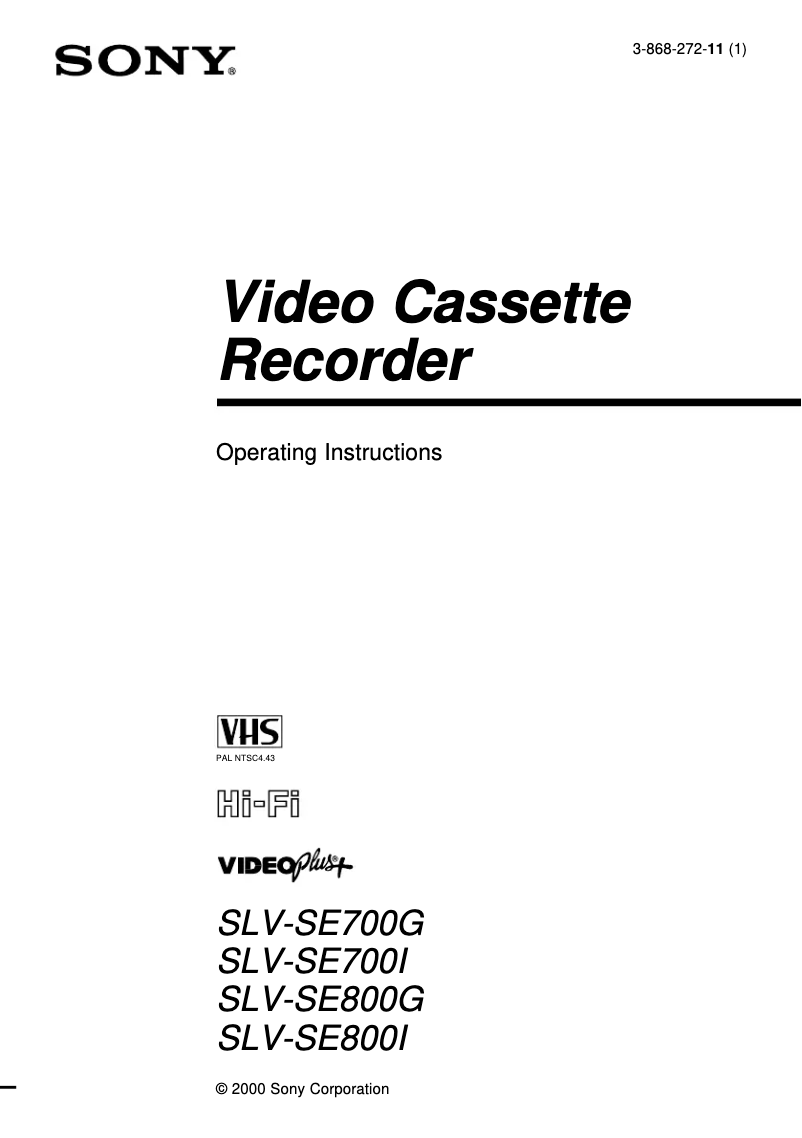 Page 1 de la notice Manuel utilisateur Sony SLV-SE700I