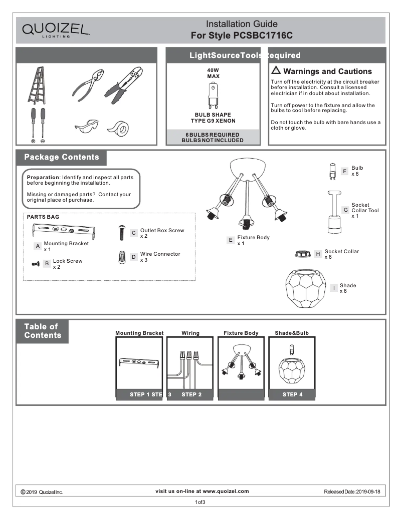 Page n°1 - Manuel utilisateur Quoizel PCSBC1716C