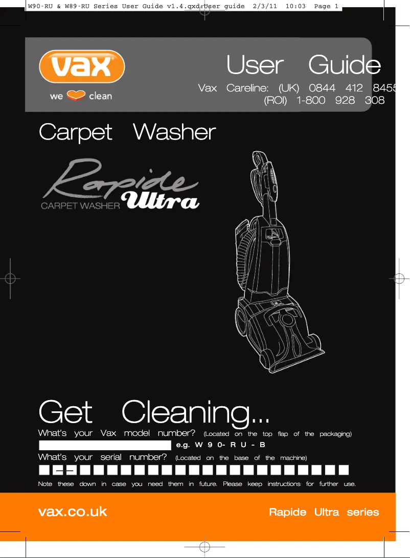 Page n°1 - Manuel utilisateur Vax Rapide Ultra W87-RU-B