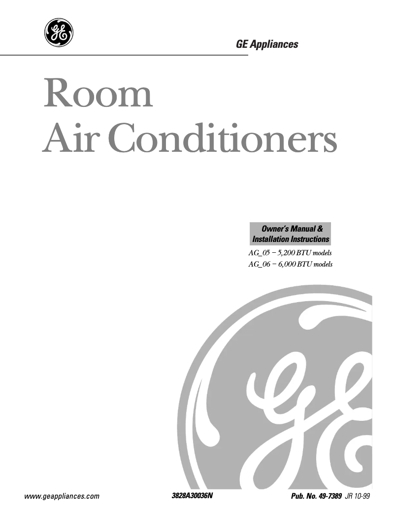 Page n°1 - Manuel d'utilisation et d'entretien GE Quiet-Aire AGN06LA