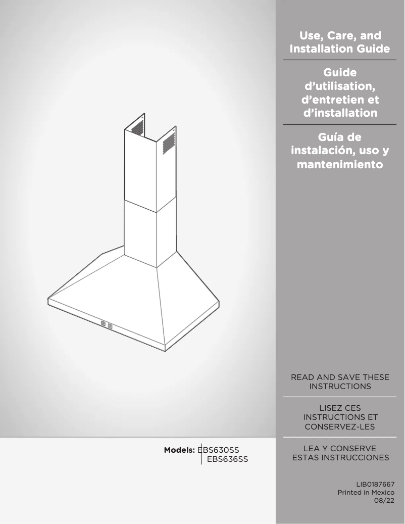 Page 1 de la notice Manuel utilisateur Elica BOLSENA EBS636SS