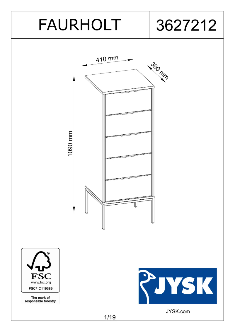 Page 1 de la notice Manuel utilisateur JYSK Faurholt (41x109x39)