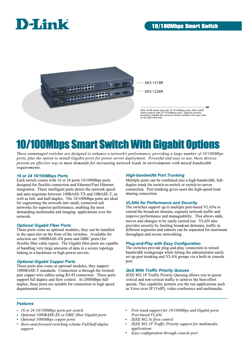Page n°1 - Fiche technique D-Link DES-1218R