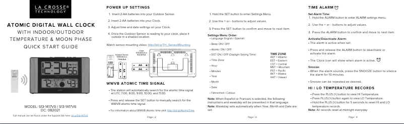 Page n°1 - Guide de démarrage rapide La Crosse Technology 513-1417V6