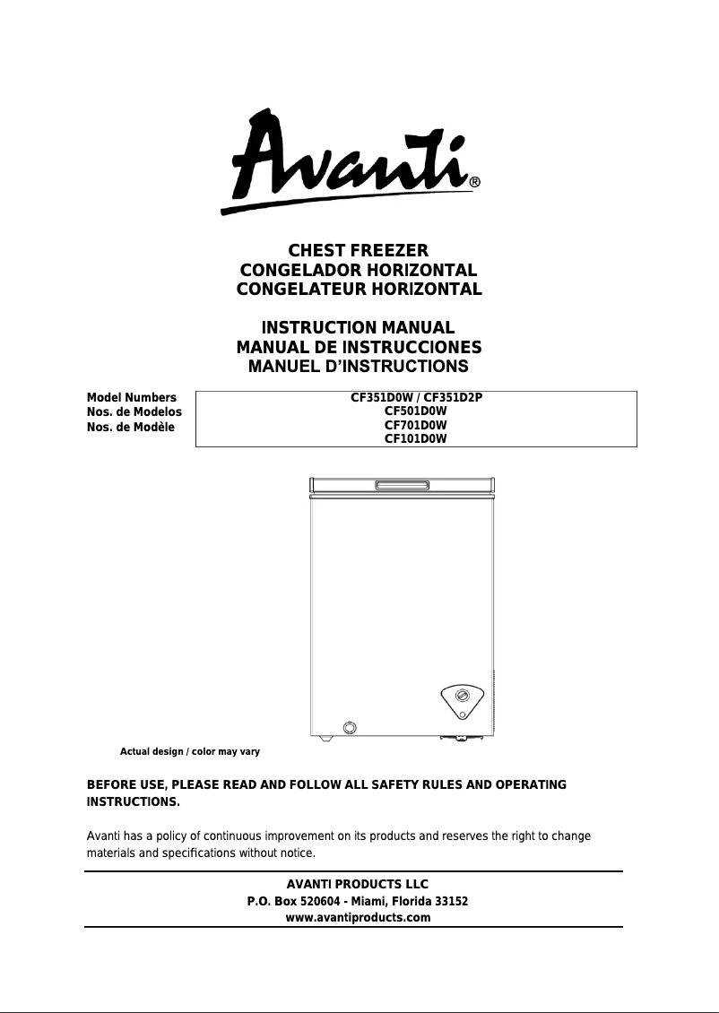 Page 1 de la notice Manuel utilisateur Avanti CF101D0W