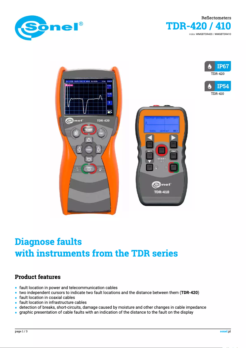 Page n°1 - Fiche technique Sonel TDR-410