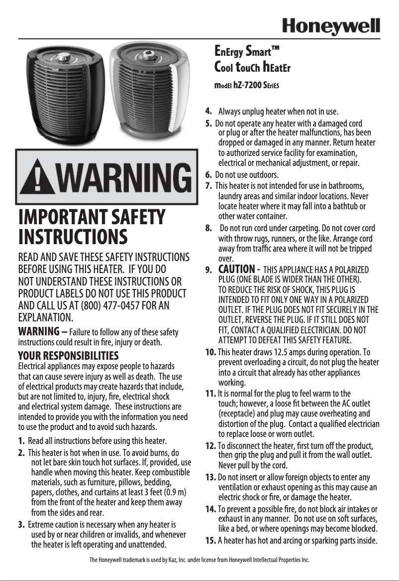 Image de la première page du manuel de l'appareil EnergySmart Cool Touch HZ-7200