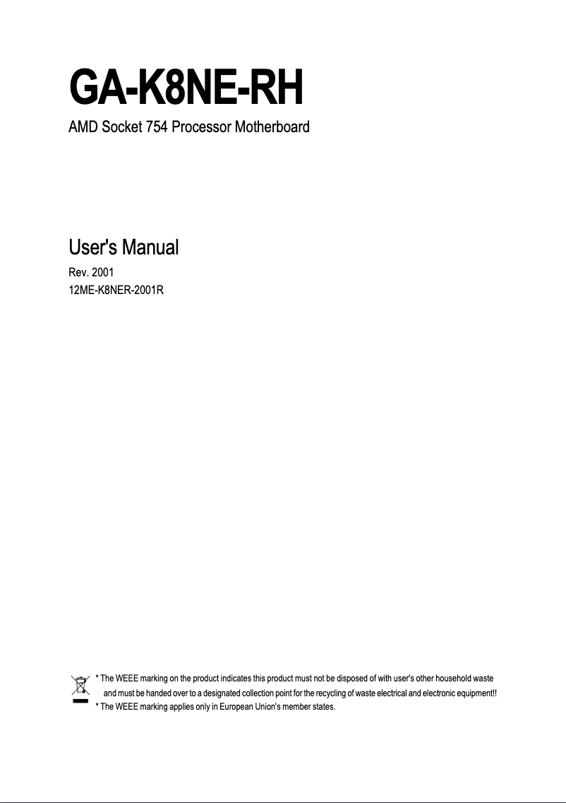 Page 1 de la notice Manuel utilisateur Gigabyte GA-K8NE-RH