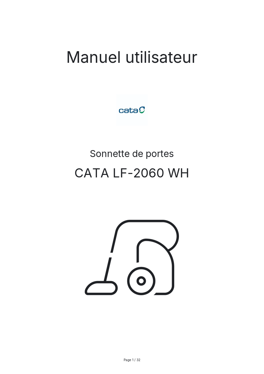 Page n°1 - Manuel utilisateur CATA LF-2060 WH