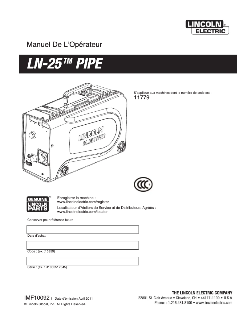 Página 1 del manual Manual de usuario Lincoln Electric LN-25 Pipe