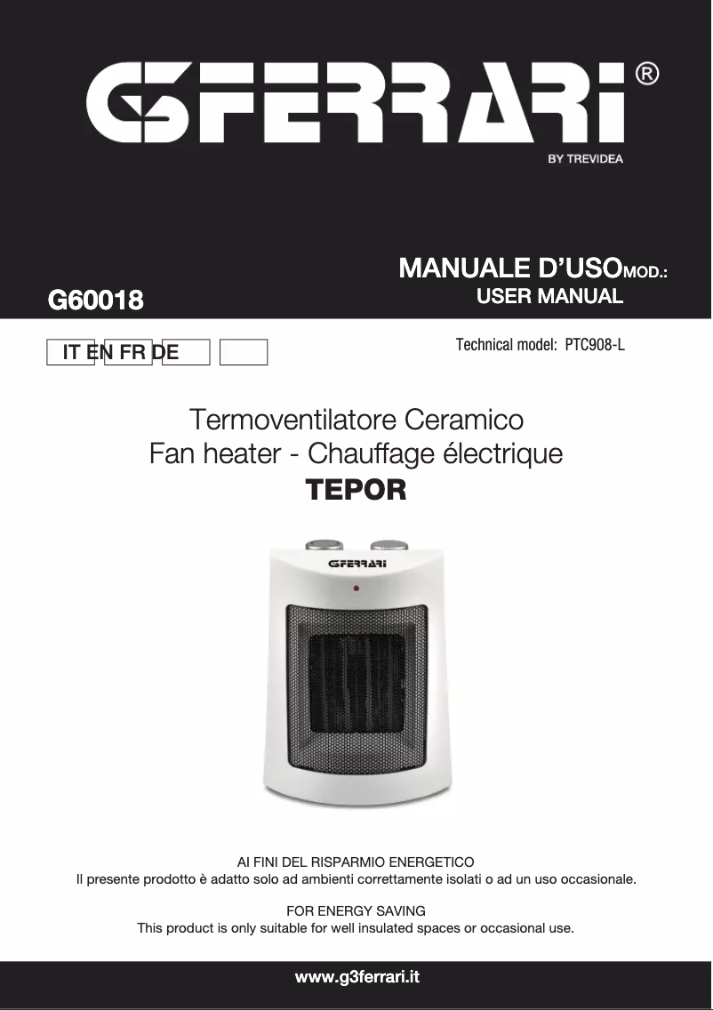 Page 1 de la notice Manuel utilisateur G3 Ferrari Tepor G60018