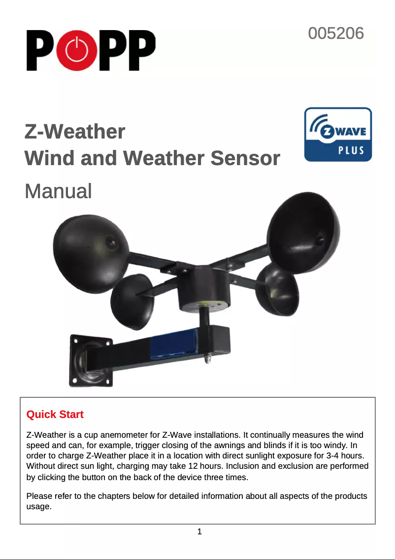 Page 1 de la notice Manuel utilisateur Popp Z-Weather