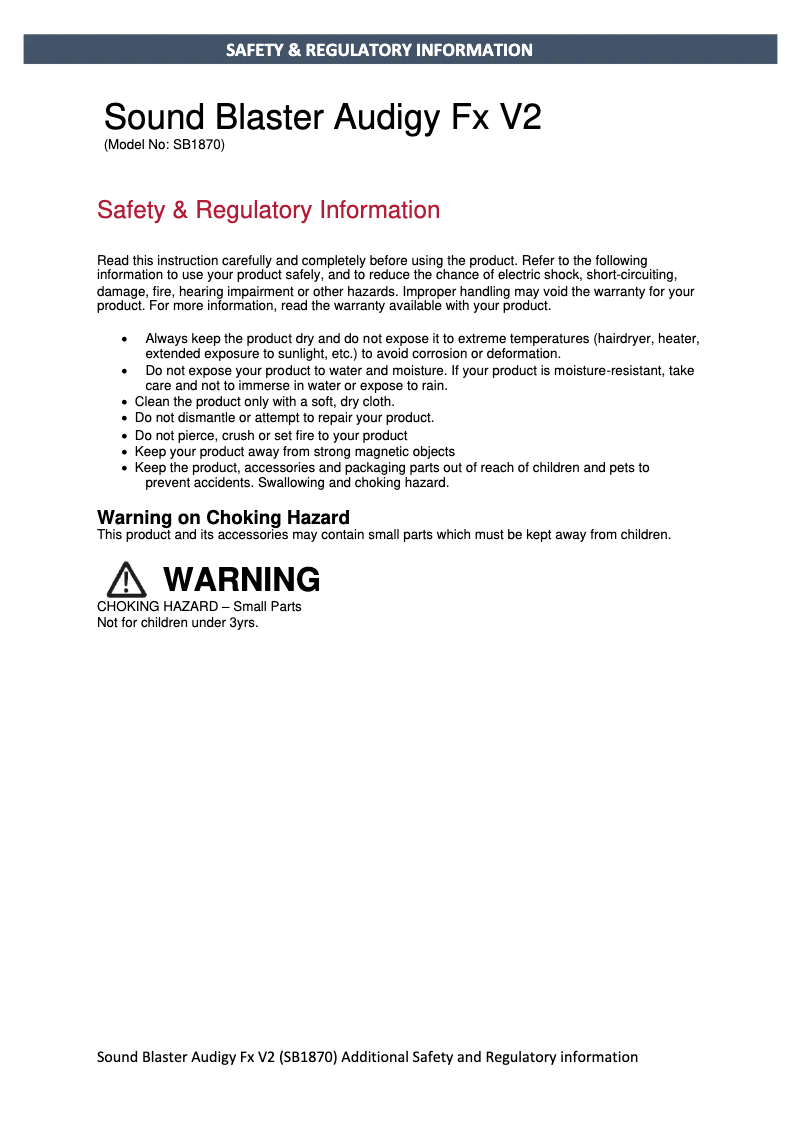Page 1 de la notice Instructions de sécurité Creative Sound Blaster Audigy Fx V2