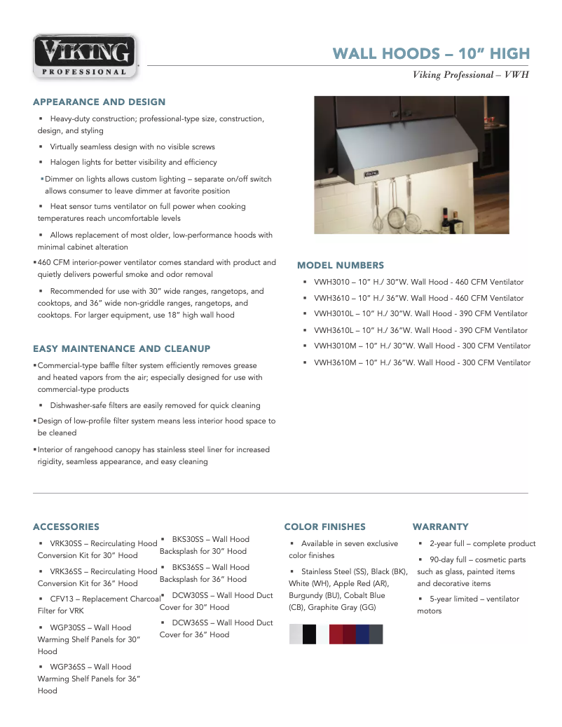 Page 1 of the manual Technical Sheet Viking VWH3010RE