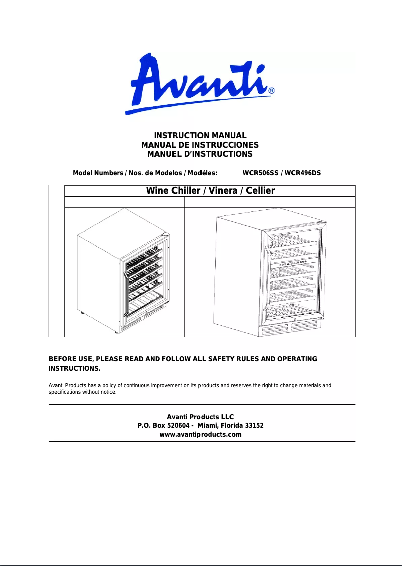 Page n°1 - Manuel utilisateur Avanti WCR496DS