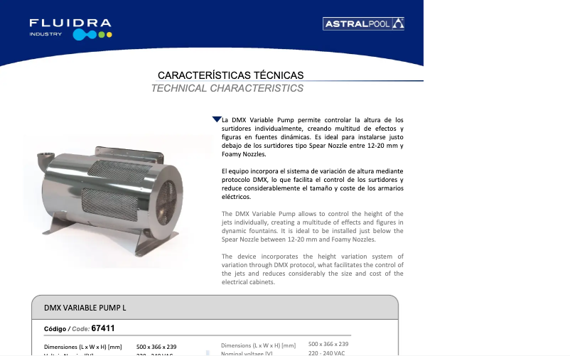 Page n°1 - Fiche technique AstralPool DMX Variable Pump