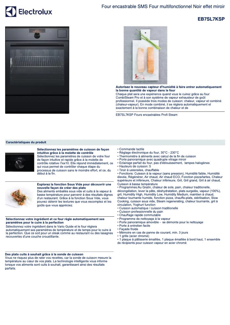 Page 1 de la notice Fiche technique Electrolux EB7SL7KSP