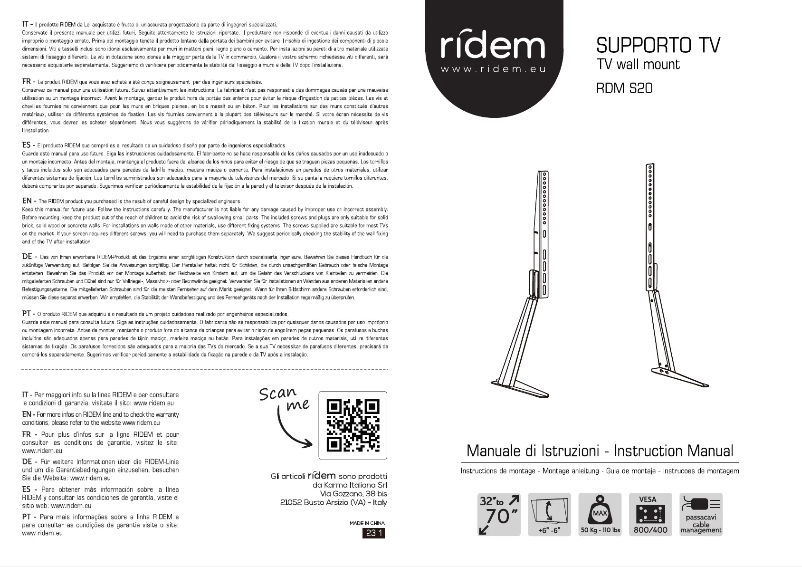 Page n°1 - Manuel utilisateur Ridem RDM S20