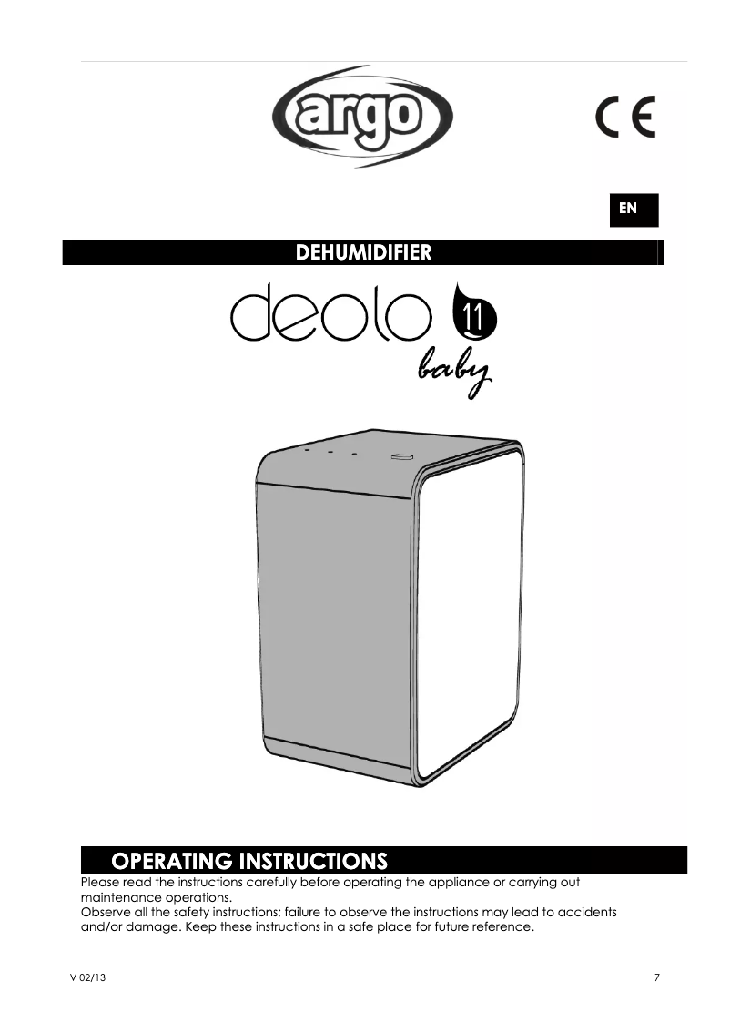 Page 1 de la notice Manuel utilisateur Argoclima Deolo baby