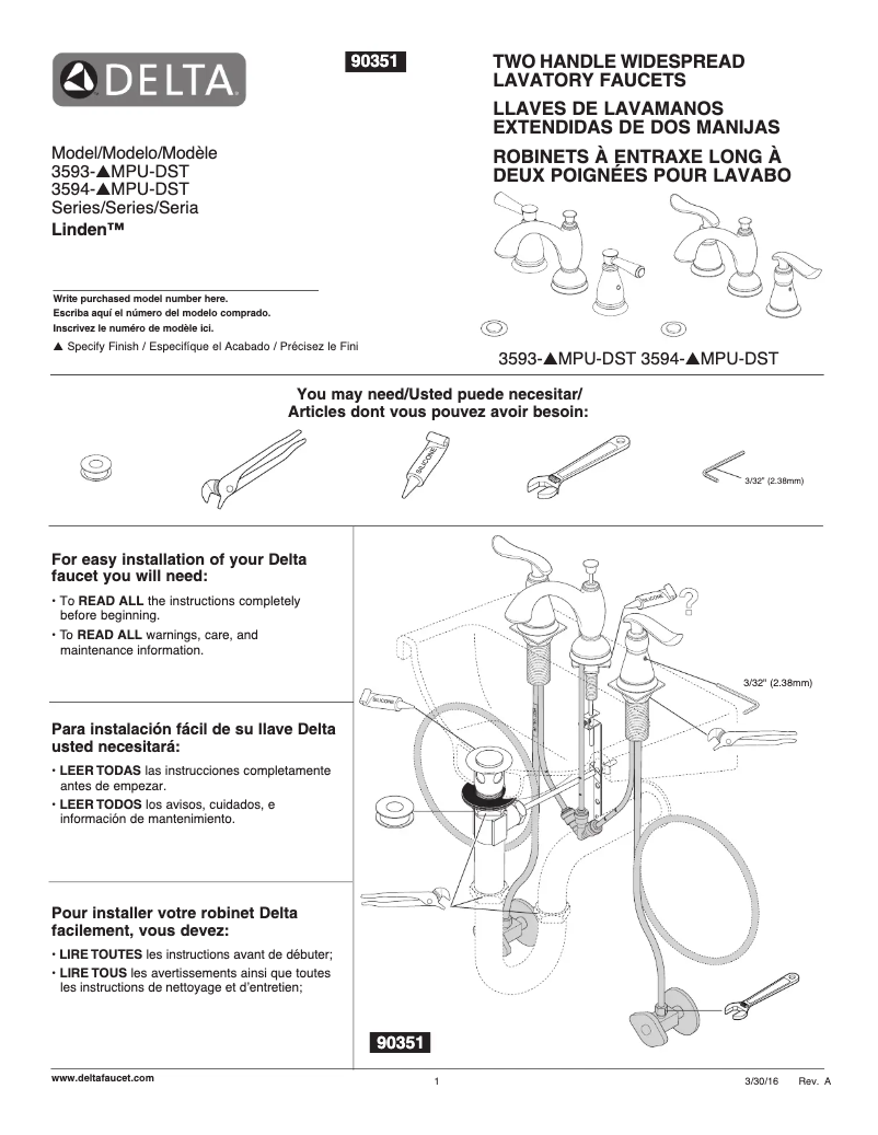 Page 1 de la notice Manuel utilisateur Delta 3594-SSMPU-DST