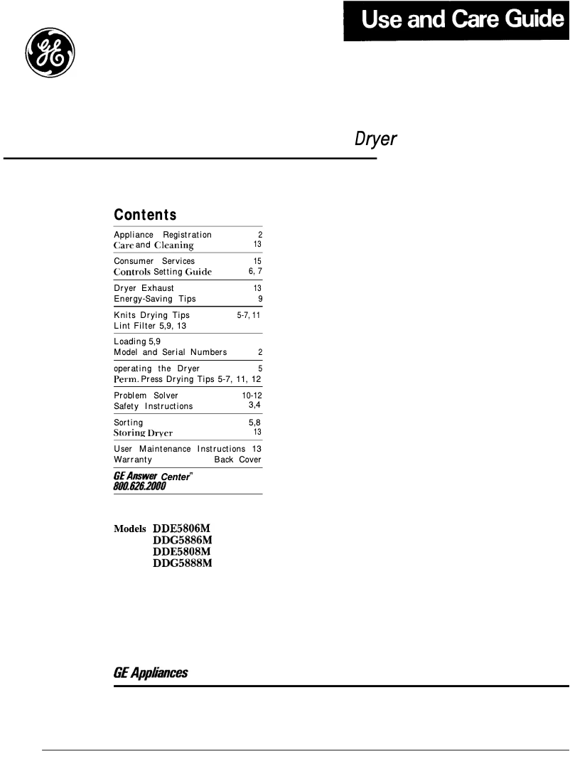 Page n°1 - Manuel utilisateur GE DDE5808M