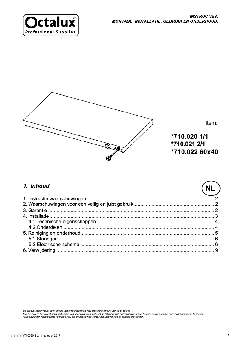 Page n°1 - Manuel utilisateur CaterChef 710020