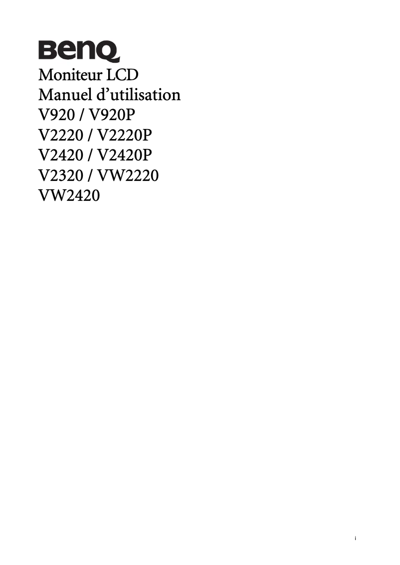 Page 1 de la notice Manuel utilisateur BenQ VW2220