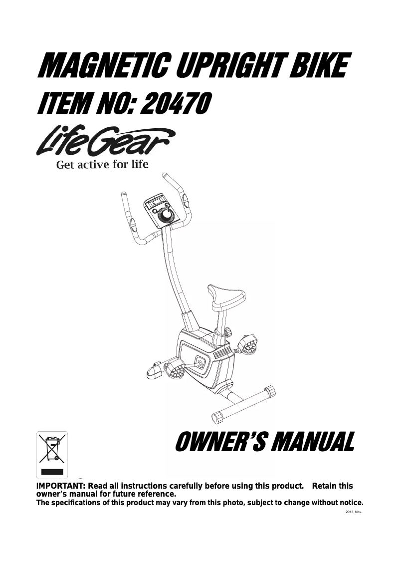 Page n°1 - Manuel utilisateur Life Gear Accord Magnetic Upright Bike 20470