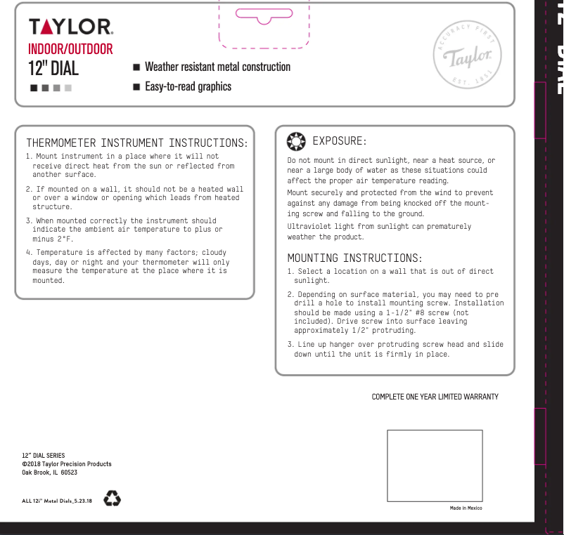 Page 1 de la notice Manuel utilisateur Taylor 49562J