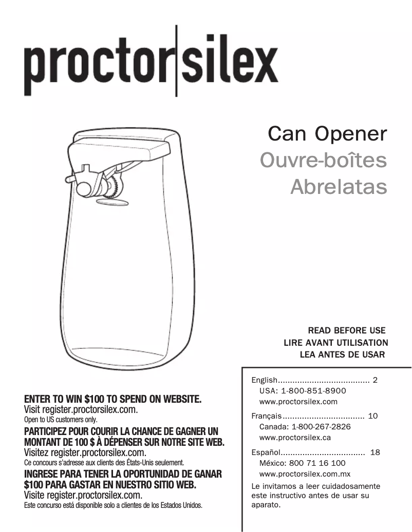 Page 1 de la notice Manuel utilisateur Proctor Silex 75226