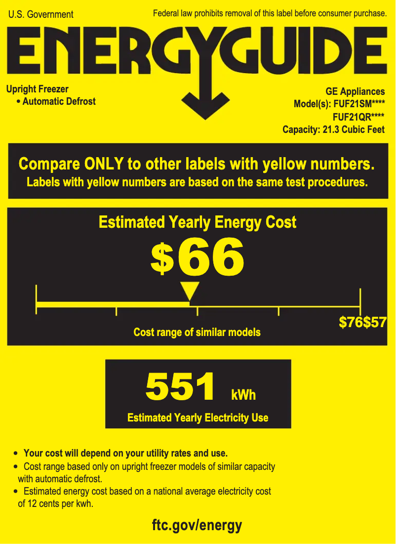 Página 1 del manual Etiqueta energética GE FUF21QRRWW