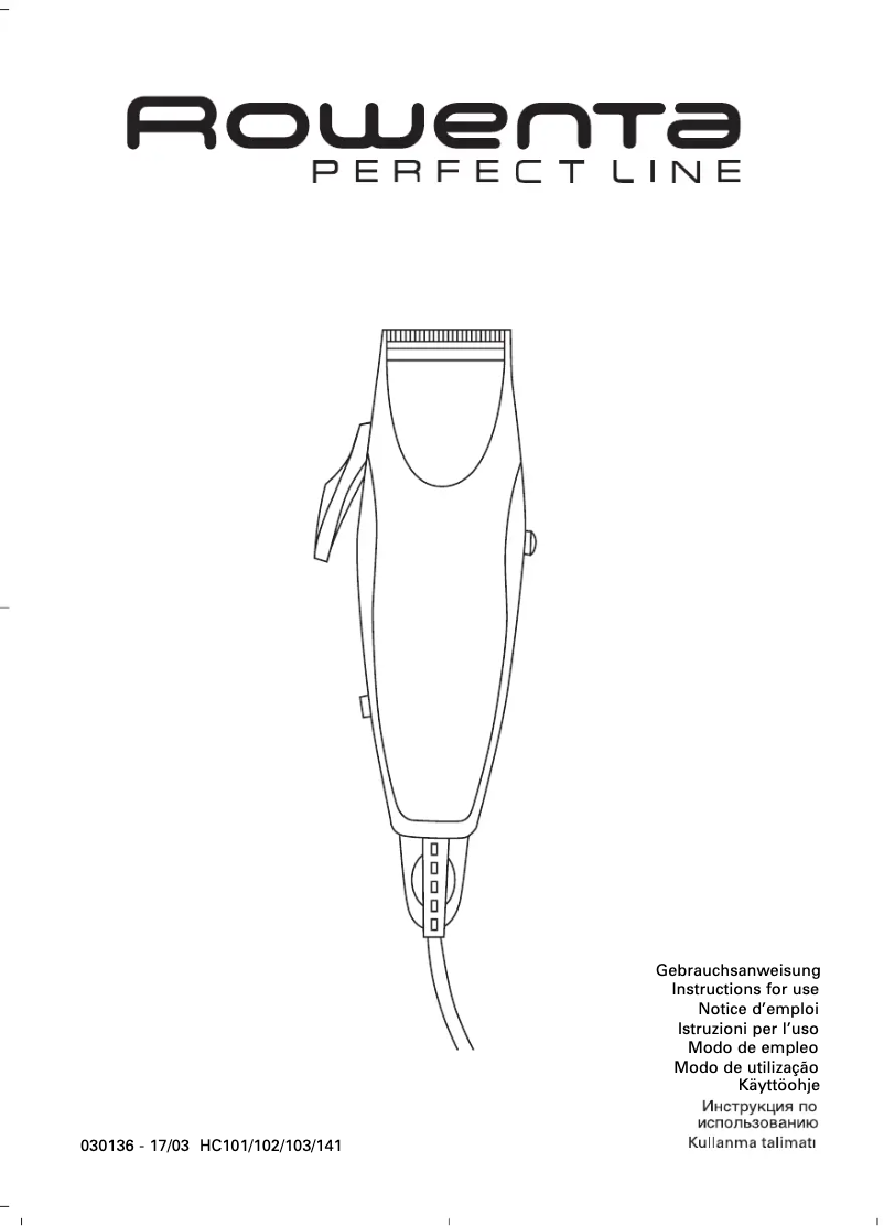Page 1 of the manual User Manual Rowenta Perfect Line HC 102