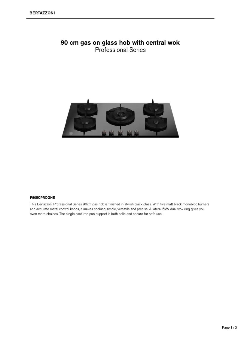 Page 1 de la notice Fiche technique Bertazzoni P905CPROGNE