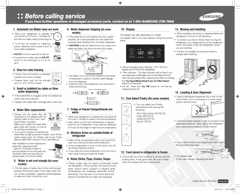 Image de la première page du manuel de l'appareil RF260BEAEWW