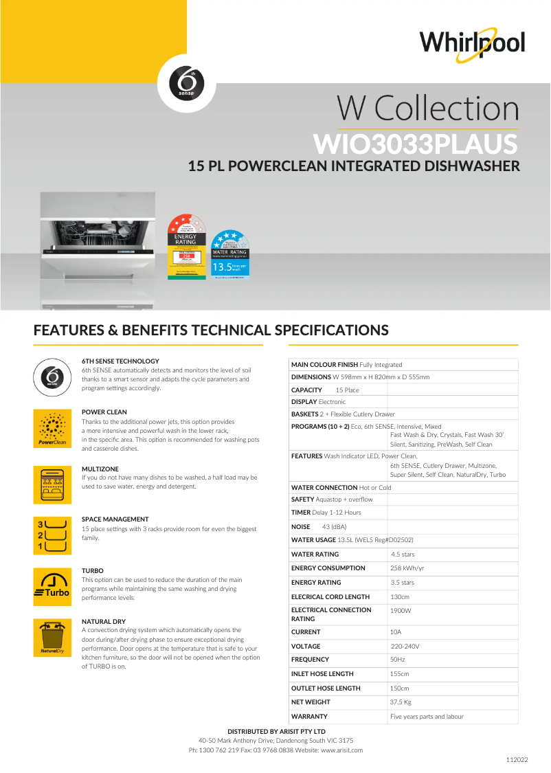 Image de la première page du manuel de l'appareil WIO3033PELAUS